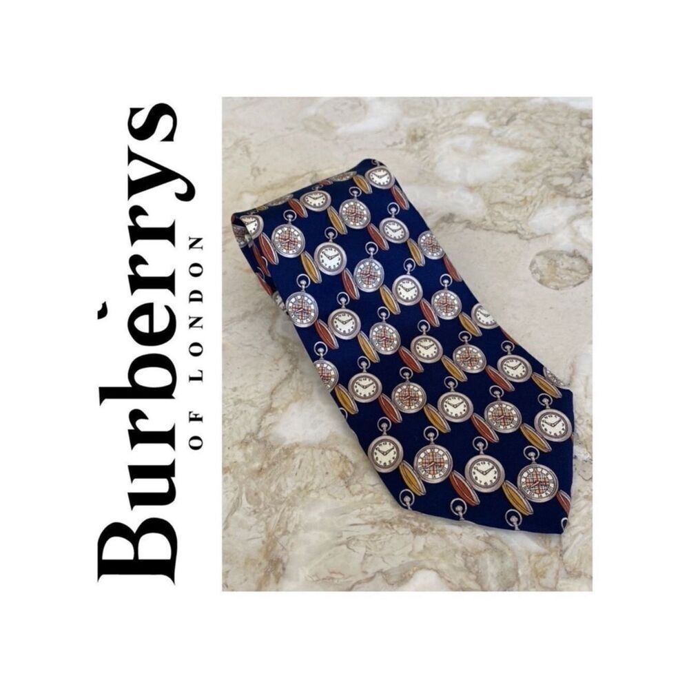 Burberry’s of London Clocks Nova Check Print 100% Silk Tie